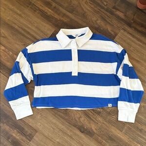 Game Day Striped Cropped Long Sleeve Polo